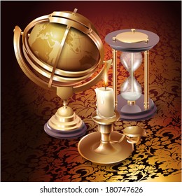 Astrological design elements on a vintage background with victorian ornament in retro style 