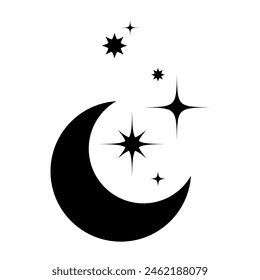 Astrological Magic Symbol Crescent Moon and Stars Icon, Vector