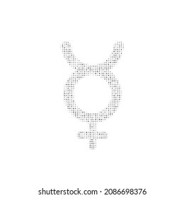 The astrological mercury symbol filled with black dots. Pointillism style. Vector illustration on white background