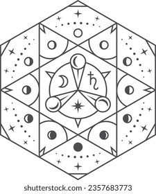 Astrological mystic lunar and solar signs. Mystic esoteric symbol