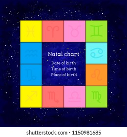 Astrological natal  chart with color background. Vector illustration.