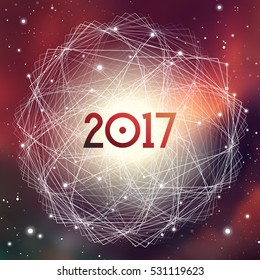 Astrological New Year 2017 Greeting Card or Calendar Cover on Cosmic Background. Sacred Geometry Christmas Vector Design with Space Backdrop.