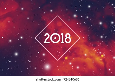 Astrological New Year 2018 Greeting Card or Calendar Cover on Cosmic Background.