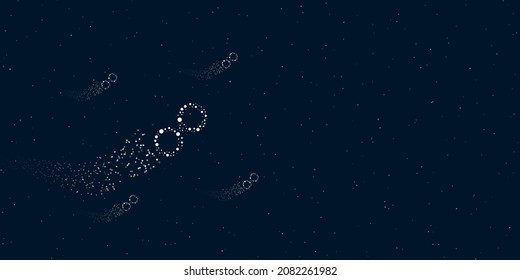 A astrological opposition symbol filled with dots flies through the stars leaving a trail behind. There are four small symbols around. Vector illustration on dark blue background with stars