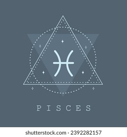 Astrological Pisces zodiac sign. Horoscope icon in boho minimalist style. Mystic vector illustration. Spiritual tarot card. Hand drawn magic vintage logo.