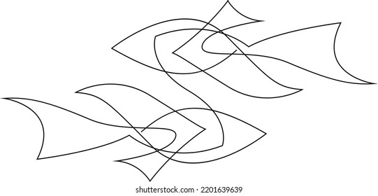 Astrological Pisces zodiac sign one line drawing. Elegant astrology emblem, symbol outline, contour for mystic logo, calendar print in boho minimal style. Horoscope vector abstract art.
