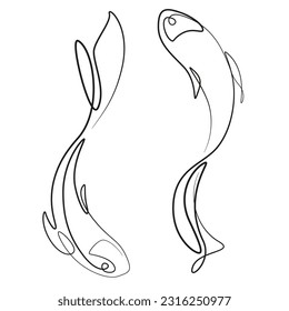 Astrological pisces zodiac sign one line drawing. Horoscope vector Illustration. Elegant astrology emblem. Fishes symbol outline. Contour mystic logo. Calendar minimalistic style. Yin yang fish art.