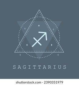 Astrological Sagittarius zodiac sign. Horoscope icon in boho minimalist style. Mystic vector illustration. Spiritual tarot card. Hand drawn magic vintage logo.