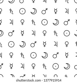 Astrological seamless pattern with planets symbols isolated on white