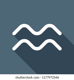 Astrological sign. Aquarius simple icon. White flat icon with long shadow on background