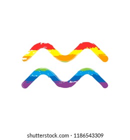 Astrological sign. Aquarius simple icon. Drawing sign with LGBT style, seven colors of rainbow (red, orange, yellow, green, blue, indigo, violet