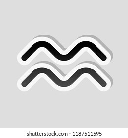 Astrological sign. Aquarius simple icon. Sticker style with white border and simple shadow on gray background