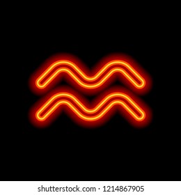 Astrological sign. Aquarius simple icon. Orange neon style on black background. Light icon