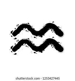 Astrological sign. Aquarius simple icon. Black ink with splashes on white background