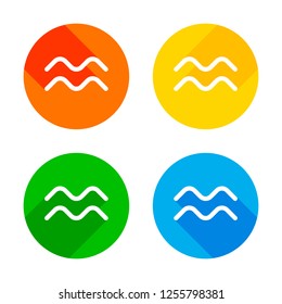 Astrological sign. Aquarius simple icon. Flat white icon on colored circles background. Four different long shadows in each corners