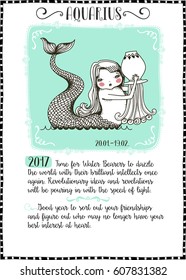 Astrological Sign of Aquarius, with water-bearing mermaid and horoscope forecast for 2017