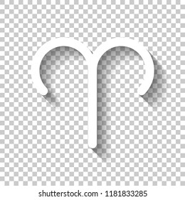Astrological sign. Aries simple icon. White icon with shadow on transparent background