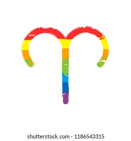 Astrological sign. Aries simple icon. Drawing sign with LGBT style, seven colors of rainbow (red, orange, yellow, green, blue, indigo, violet