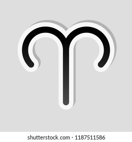 Astrological sign. Aries simple icon. Sticker style with white border and simple shadow on gray background