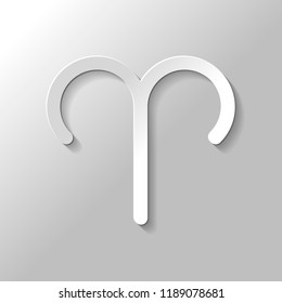 Astrological sign. Aries simple icon. Paper style with shadow on gray background