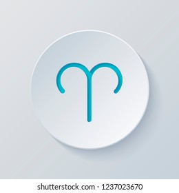 Astrological sign. Aries simple icon. Cut circle with gray and blue layers. Paper style