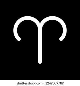 Astrological sign. Aries simple icon. White icon on black background. Inversion