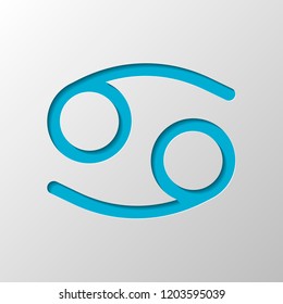 Astrological sign. Cancer simple icon. Paper design. Cutted symbol with shadow