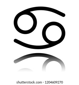 Astrological sign. Cancer simple icon. Black icon with mirror reflection on white background
