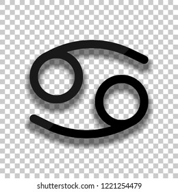 Astrological sign. Cancer simple icon. Black glass icon with soft shadow on transparent background