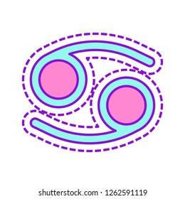 Astrological sign. Cancer simple icon. Colored sketch with dotted border on white background