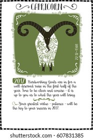 Astrological Sign of Capricorn, with goat and horoscope forecast for 2017