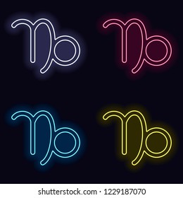 Astrological sign. Capricorn simple icon. Set of neon sign. Casino style on dark background. Seamless pattern