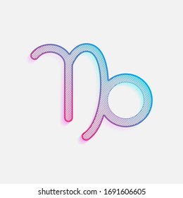 Astrological sign. Capricorn simple icon. Colored logo with diagonal lines and blue-red gradient. Neon graphic, light effect
