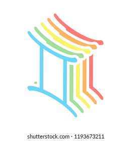 Astrological sign. Gemini simple icon. Stack of colorful isometric icons on white background