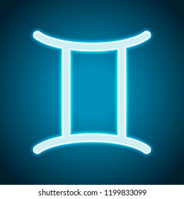 Astrological sign. Gemini simple icon. Neon style. Light decoration icon. Bright electric symbol