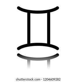Astrological sign. Gemini simple icon. Black icon with mirror reflection on white background