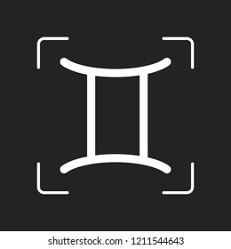 Astrological sign. Gemini simple icon. White object in camera autofocus on dark background