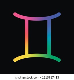 Astrological sign. Gemini simple icon. Rainbow color and dark background