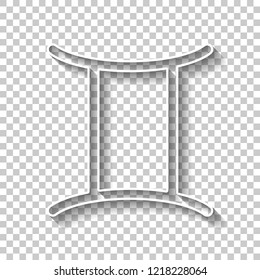 Astrological sign. Gemini simple icon. White outline sign with shadow on transparent background