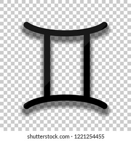 Astrological sign. Gemini simple icon. Black glass icon with soft shadow on transparent background