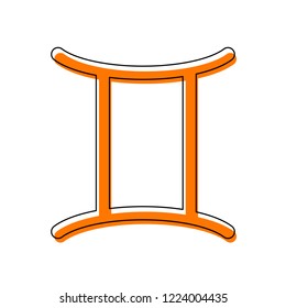 Astrological sign. Gemini simple icon. Isolated icon consisting of black thin contour and orange moved filling on different layers. White background