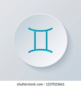 Astrological sign. Gemini simple icon. Cut circle with gray and blue layers. Paper style