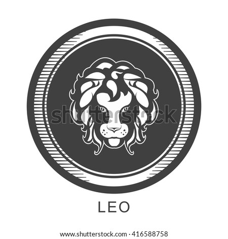 the astrological sign of Leo, in a circular shape isolated black and white