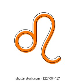 Astrological sign. Leo simple icon. Isolated icon consisting of black thin contour and orange moved filling on different layers. White background