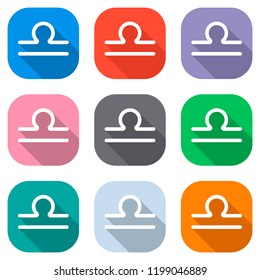 Astrological sign. Libra simple icon. Set of white icons on colored squares for applications. Seamless and pattern for poster