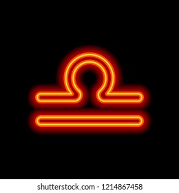 Astrological sign. Libra simple icon. Orange neon style on black background. Light icon