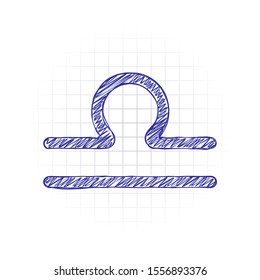 Astrological sign. Libra simple icon. Hand drawn sketched picture with scribble fill. Blue ink. Doodle on white background