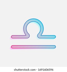 Astrological sign. Libra simple icon. Colored logo with diagonal lines and blue-red gradient. Neon graphic, light effect