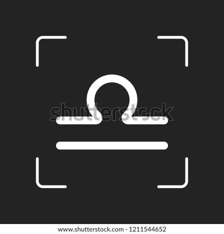 Astrological sign. Libra simple icon. White object in camera autofocus on dark background