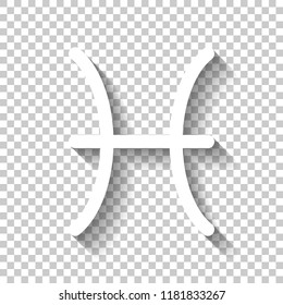 Astrological sign. Pisces simple icon. White icon with shadow on transparent background
